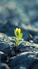 Wall Mural - green plant growing on the rock, concept image.