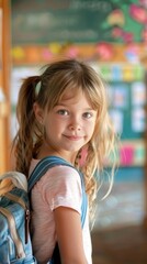 Wall Mural - little girl back to school stock concept image.