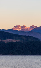 Wall Mural - Harrison Lake at Sunny Summer Morning Sunrise. Canadian Nature Landscape Background. Harrison Hot Springs