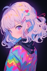 Sticker - 振り向く女の子イラスト,Generative AI AI画像