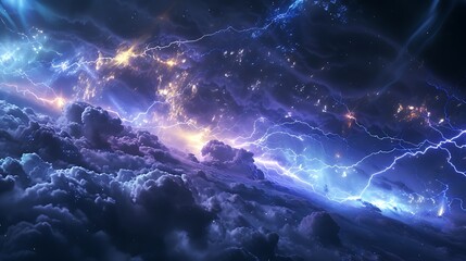 Wall Mural - lightning storm above the clouds