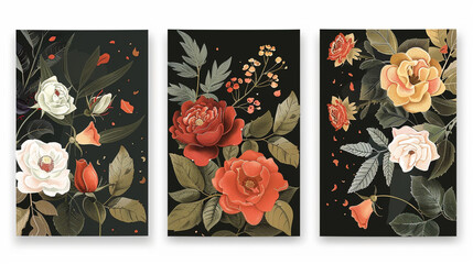 Wall Mural - Beautiful floral collection of posters with roses.