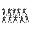 © Never Look Back - Man doing boxing moves exercise. Jab Cross Hook and Uppercut movement. Shadow boxing. Flat vector illustration isolated on white background, Boxing Silhouettes