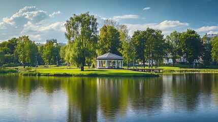 Wall Mural - Nice city park by the lake : Generative AI