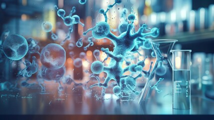 Wall Mural - scientists conducting experiments with molecular model and dna in a laboratory, featuring medical sc