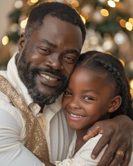 Sticker - A father and daughter share a loving moment during the holidays. AI.