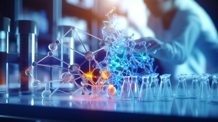 Wall Mural - scientists conducting experiments with molecular model and dna in a laboratory, featuring medical sc