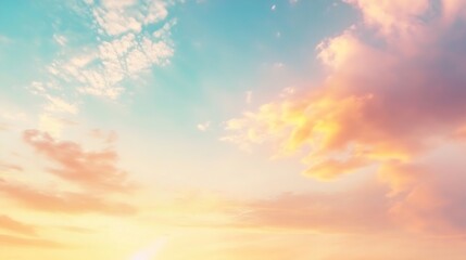 Poster - Real majestic sunrise sundown sky background with gentle colorful clouds without birds Panoramic big size : Generative AI