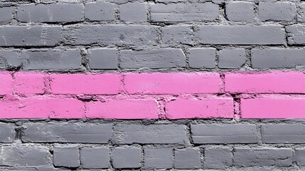 Poster - Its a grey brick wall with pink color bar  Its suitable for being Powerpoint template post card background etc : Generative AI