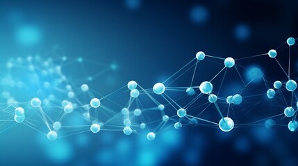 Poster - Abstract vector illustration of a molecular structure with dna, atom, and neuron connections, featuring connected lines and dots for medical, technology, and chemistry science background


