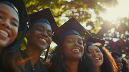 A group of graduates smiling and looking at the camera. AI.