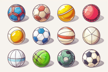 Poster - set illustration of balls for various professional sports and games