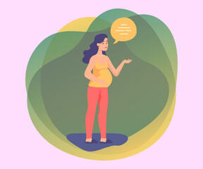 Wall Mural - pregnant woman asking question in speech bubble. online consultation via app flat vector illustratio