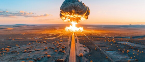 Wall Mural - a fiery explosion in the desert. ai.