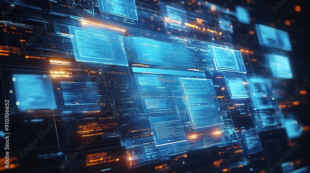 Networking File Generation Ui Abstract network grid with files and folders, futuristic software ...