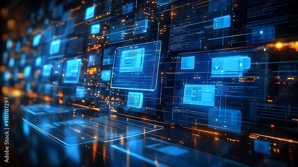 Networking File Generation Ui Abstract network grid with files and folders, futuristic software ...