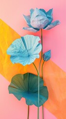 Poster - Collage Retro dreamy lotus leaf flower petal plant.