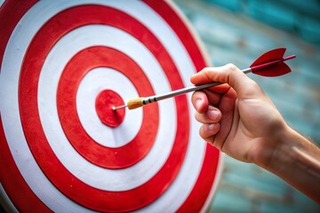 person stab dart in bullseye. KPI target goal determination