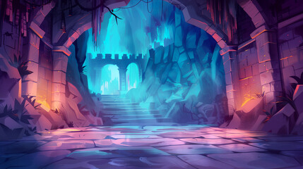 dark fantasy dungeon ancient ruins magic background digital art concept illustration mystical temple
