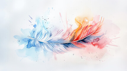 Wall Mural - Watercolor feather art illustration colorful drawing design freedom delicate peace nature background abstract painting light