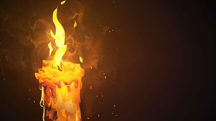 Canvas Print - Burning Candle with Golden Flame and Smoke on Dark Background.