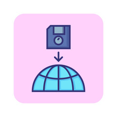 Wall Mural - Global import line icon. World, floppy, globe, arrow down. Data exchange concept. Can be used for topics like database, big date, storage, datacom