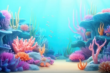 Canvas Print - Underwater aquarium outdoors cartoon.