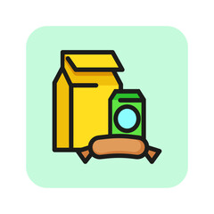 Poster - Dinner line icon. Paper bag, sausage, drink. Lunch box concept. Can be used for topics like snack, fast food, office lunch