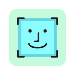 Sticker - Face ID line icon. Portrait photo, viewfinder, facial recognition. Biometrics concept. Vector illustration can be used for topics like photographing, technology, security