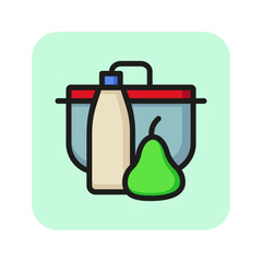 Canvas Print - Lunchbox line icon. Pear, bottle, fruit, drink. Lunch box concept. Can be used for topics like snack, breakfast, organic food