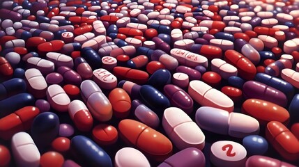 Wall Mural - A rounded pill, highlighting its details and texture. The simple background keeps the focus on the pill, making this image ideal for medical and health-related content. Versatile for use.