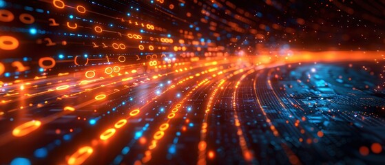 Glowing Data Flow: Binary Code and Light Effects in Technology Connectivity