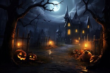 Wall Mural - Halloween spooky night anthropomorphic.