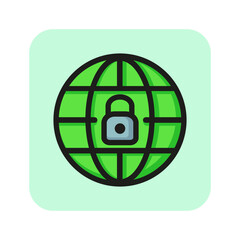 Canvas Print - Secure internet servers line icon. Globe, lock, padlock. Data protection concept. Can be used for topics like social networking, privacy, information regulation