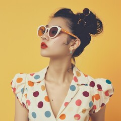 Woman in Polka Dot Shirt and Sunglasses