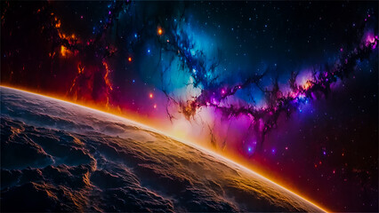 Wall Mural - Planets and galaxies in outer space Nebula the beauty of space exploration. Abstract cosmos background