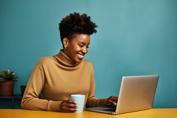 Canvas Print - Laptop hairstyle computer looking.