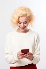 Poster - Blonde woman using smartphone