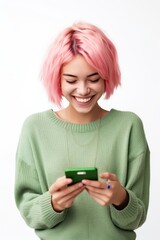 Canvas Print - Happy woman with pink hair