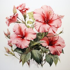 Wall Mural - Blooming Hibiscus Flowers Watercolor Painting