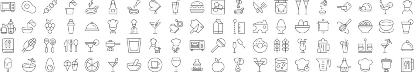 Wall Mural - collection of line signs of cooking, food, drinks, kitchen. suitable for books, stores, shops. edita