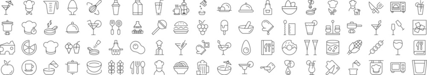 Wall Mural - line signs of cooking, food, drinks, kitchen for advertisement. suitable for books, stores, shops. e