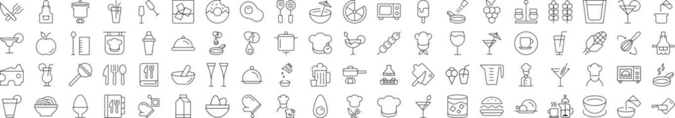 Wall Mural - line signs of cooking, food, drinks, kitchen for adverts. suitable for books, stores, shops. editabl