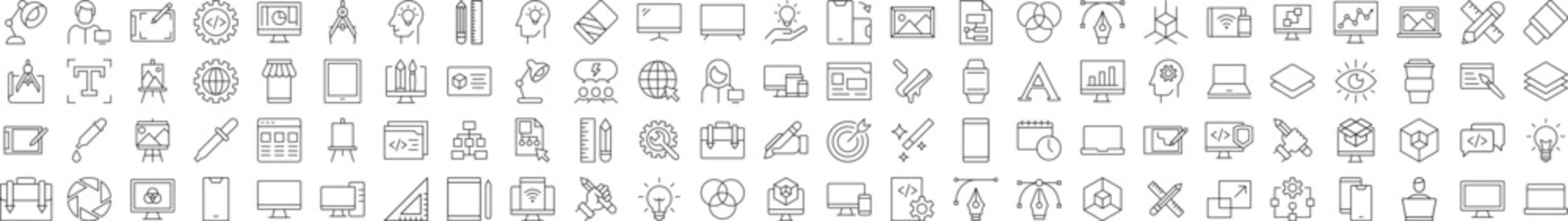 Wall Mural - collection of line icons of programming, coding, web design, engineering for adverts. suitable for b