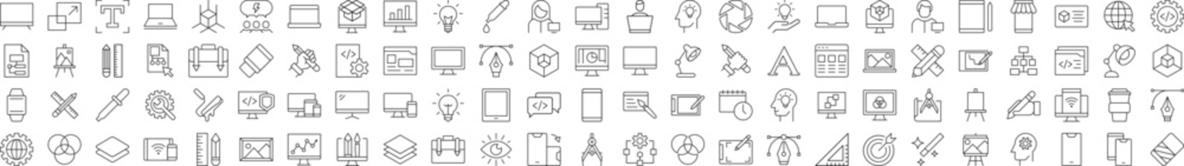 Wall Mural - collection of line signs of programming, coding, web design, engineering. suitable for books, stores