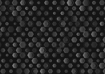 Wall Mural - Geometric black grey minimal background with hexagonal texture. Abstract tech vector design