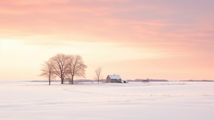 Poster - Winter Wonderland: A House Amidst a Snow-Covered Field