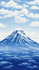 Poster - Cross stitch Fuji mountin nature sky landscape.