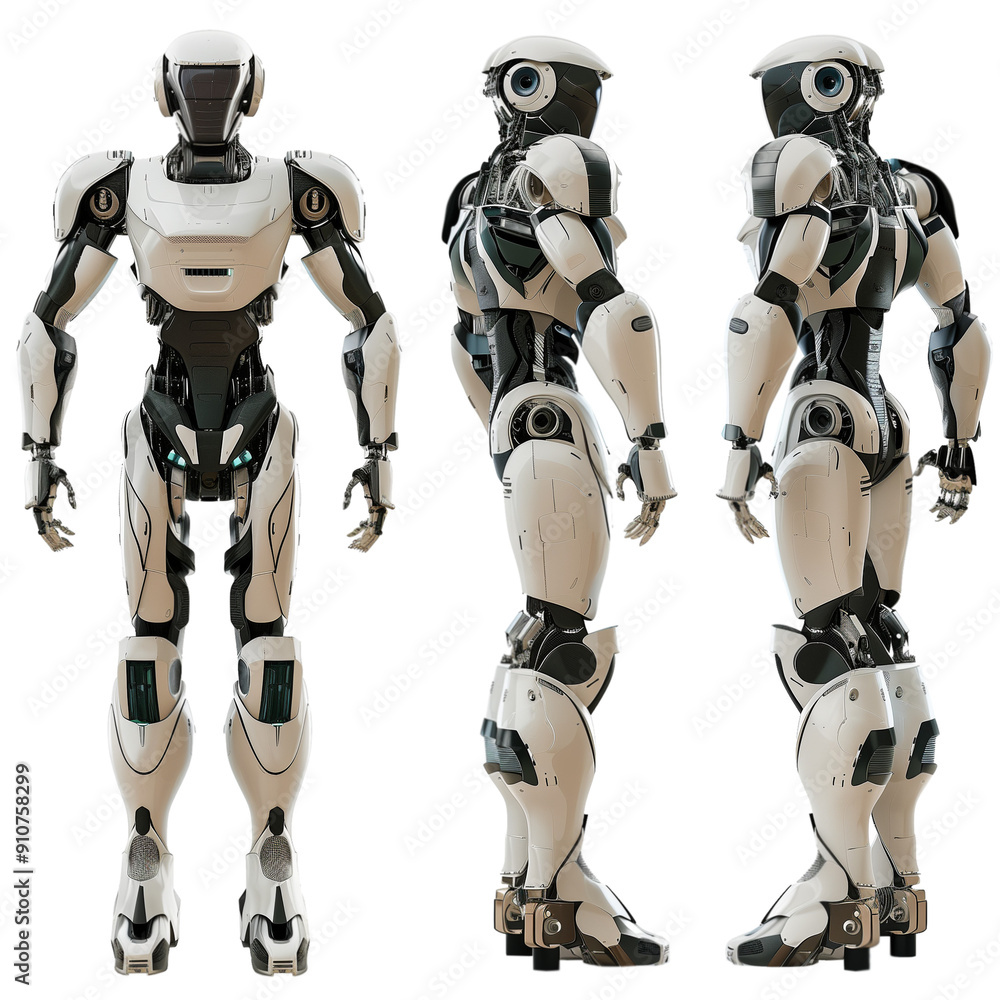 Full body front and back views of robot isolated on transparent ...