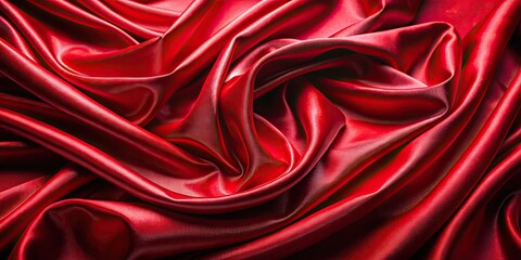 Wall Mural - Red shiny velvet fabric with wavy folds on glossy material background, red, shiny, velvet, fabric, wavy, folds, glossy